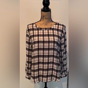 LOFT Black, Gray, White and Red Plaid Blouse
